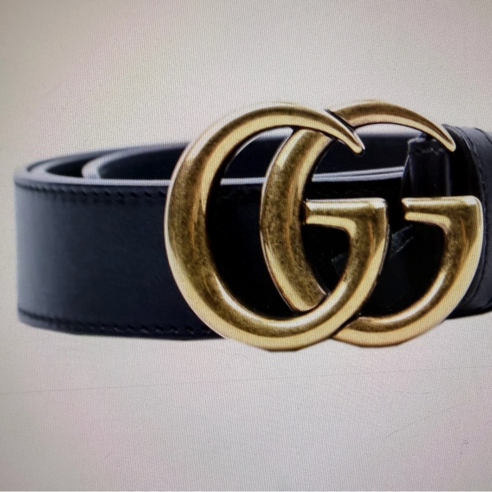 Gucci double G belt blue/antique brass in Blue 397660
